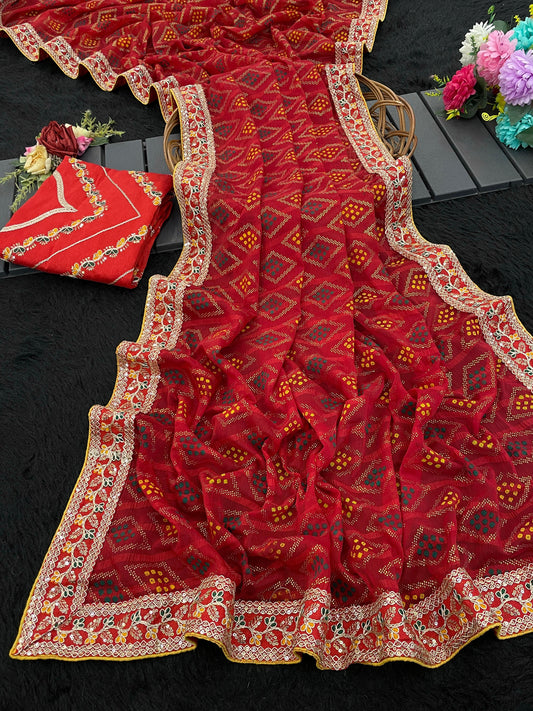 Desirable Red Cotton Silk Saree With Prettiest Blouse Piece