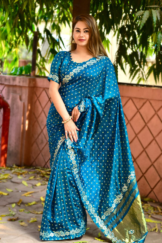 Snaapy FiroziDola Silk Saree With Happy Blouse Piece