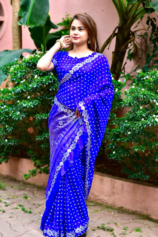 Staggering Royal Blue Dola Silk Saree With Prettiest Blouse Piece