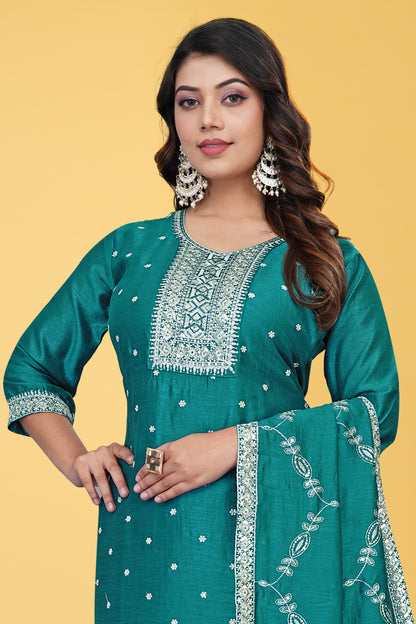 Enchanting Teal Green Embroidered Salwar Suit Set