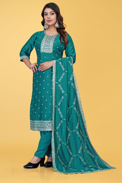 Enchanting Teal Green Embroidered Salwar Suit Set