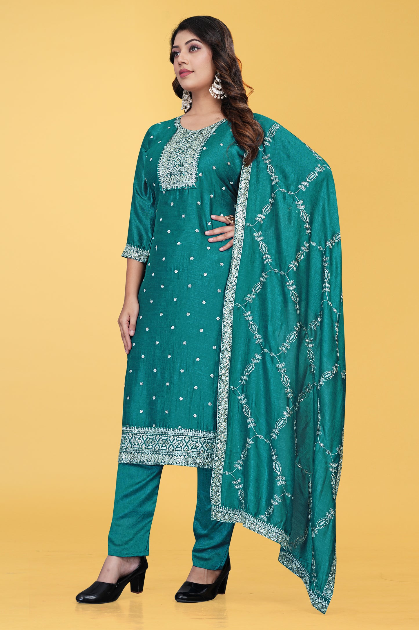 Enchanting Teal Green Embroidered Salwar Suit Set