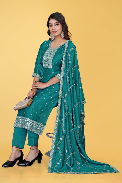 Enchanting Teal Green Embroidered Salwar Suit Set
