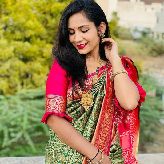 Surpassing Dark Green Soft Silk Saree With Dazzling Blouse Piece