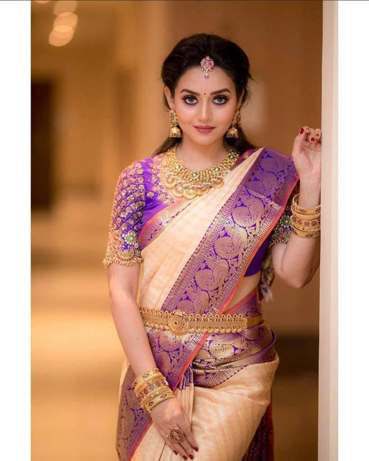 Tempting Peach Soft Silk Saree With Enchanting Blouse Piece