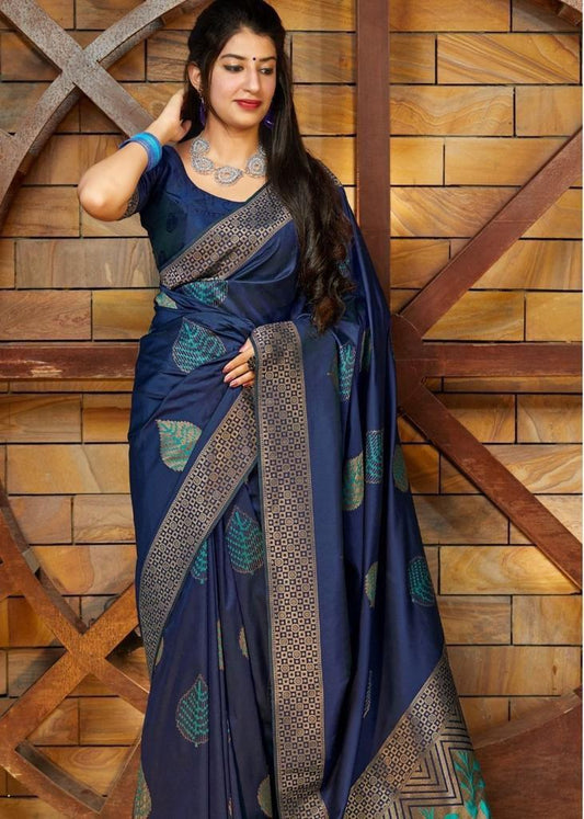 Transcendent Blue Soft Silk Saree With Supernal Blouse Piece