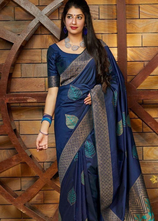 Transcendent Blue Soft Silk Saree With Supernal Blouse Piece