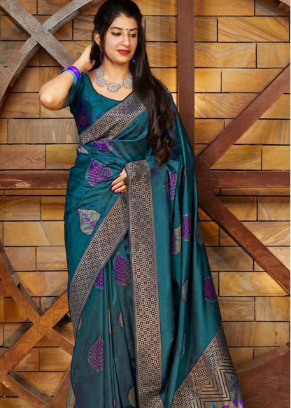 Transcendent Firozi  Soft Silk Saree With Supernal Blouse Piece