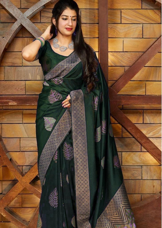 Transcendent Green  Soft Silk Saree With Supernal Blouse Piece