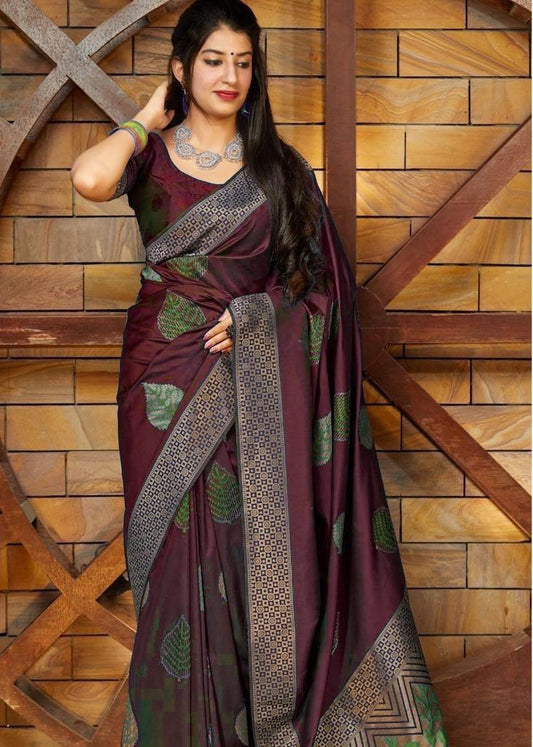 Transcendent Wine  Soft Silk Saree With Supernal Blouse Piece