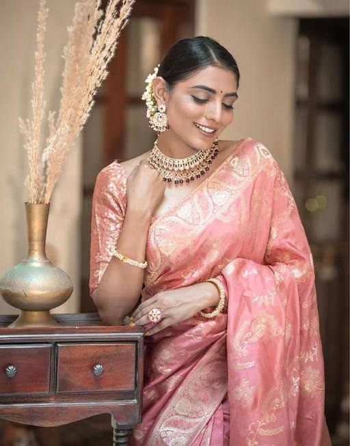 Moiety Peach Soft Silk Saree With Pleasurable Blouse Piece