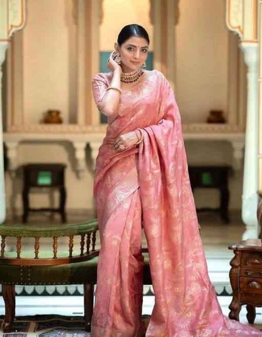 Moiety Peach Soft Silk Saree With Pleasurable Blouse Piece