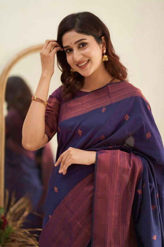 Luxuriant Blue Soft Banarasi Silk Saree With Splendorous Blouse Piece