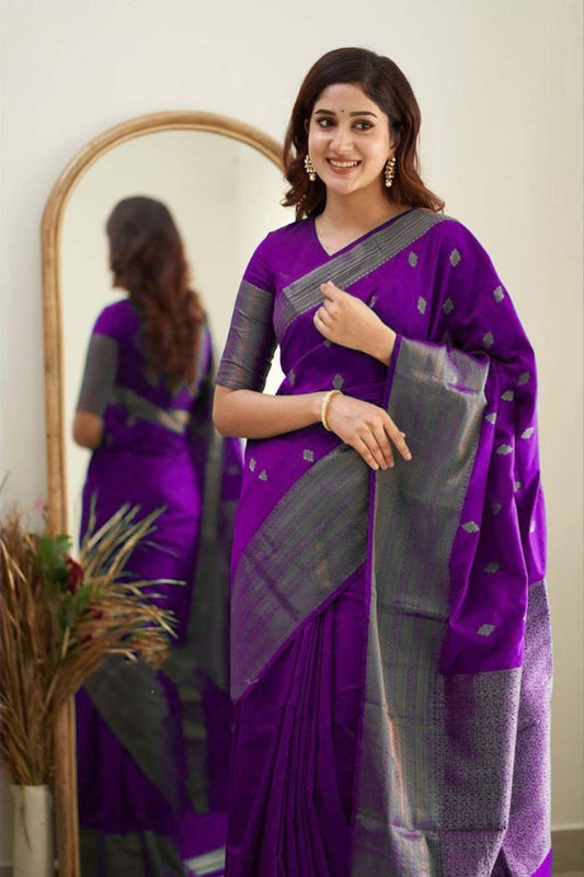 Luxuriant Purple Soft Banarasi Silk Saree With Splendorous Blouse Piece