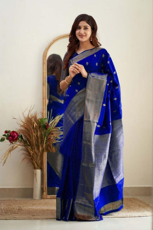 Luxuriant Royal Blue Soft Banarasi Silk Saree With Splendorous Blouse Piece