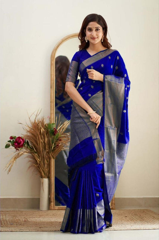 Luxuriant Royal Blue Soft Banarasi Silk Saree With Splendorous Blouse Piece