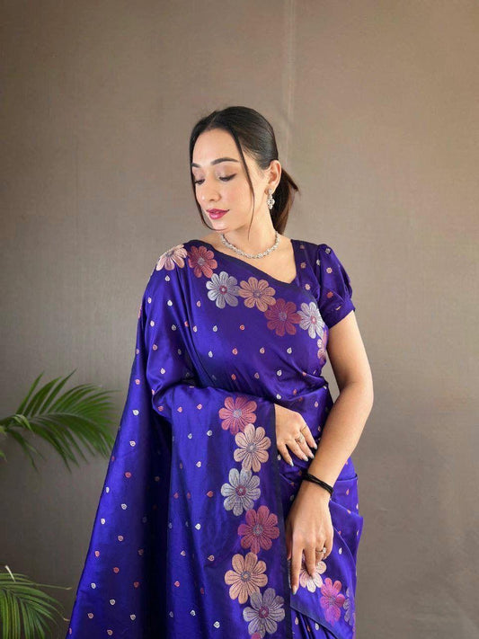 Deserving Royal Blue Soft Banarasi Silk Saree With Glorious Blouse Piece