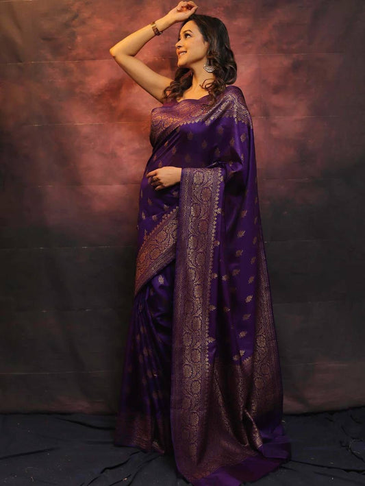 Ideal Purple Soft Silk Saree With Surpassing Blouse Piece