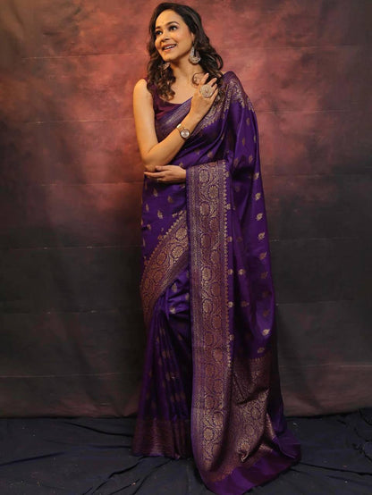 Ideal Purple Soft Silk Saree With Surpassing Blouse Piece