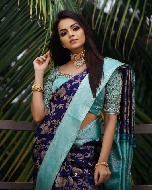 Unique Blue Soft Silk Saree With Prodigal Blouse Piece