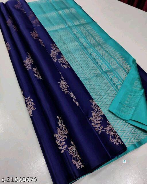 Exquisite Blue And Sky Soft Silk Saree With Profuse Blouse Piece
