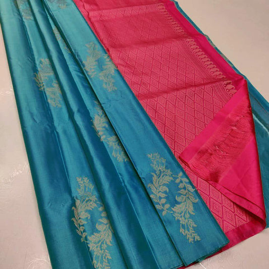 Exquisite Firozi Soft Silk Saree With Profuse Blouse Piece