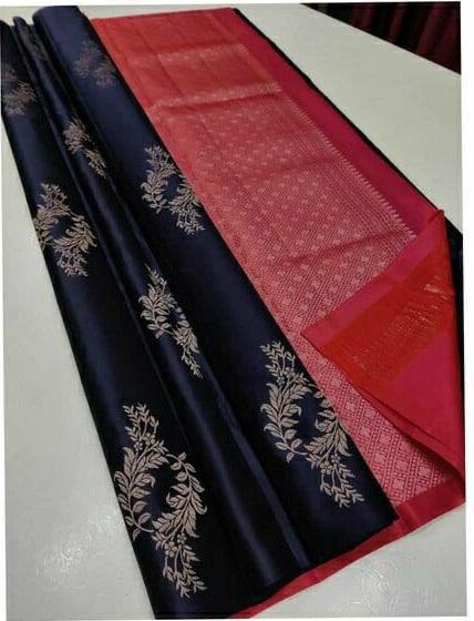 Exquisite Green And Red Soft Silk Saree With Profuse Blouse Piece