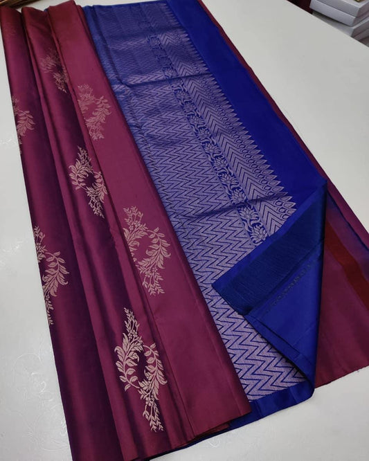 Exquisite Purple Soft Silk Saree With Profuse Blouse Piece
