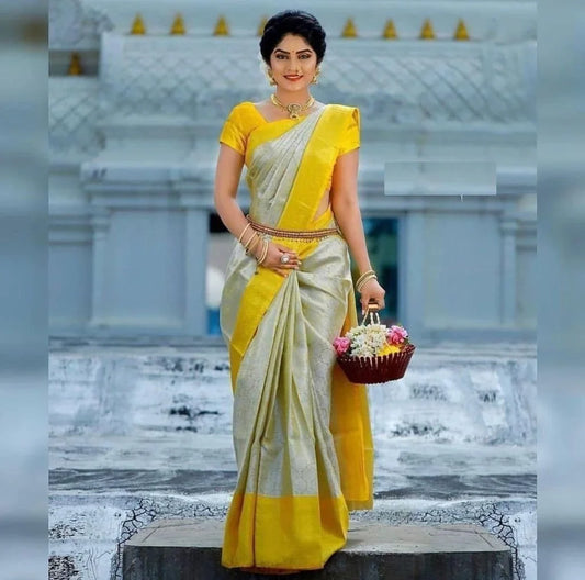 Extraordinary White Soft Silk Saree With Glowing Blouse Piece