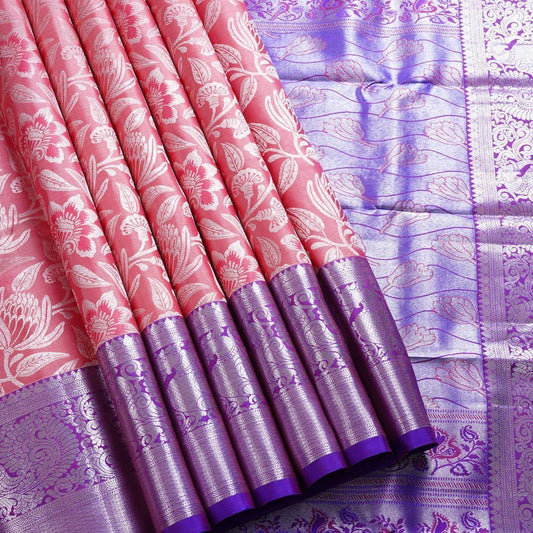 Gleaming Pink Soft Banarasi Silk Saree With Improbable Blouse Piece