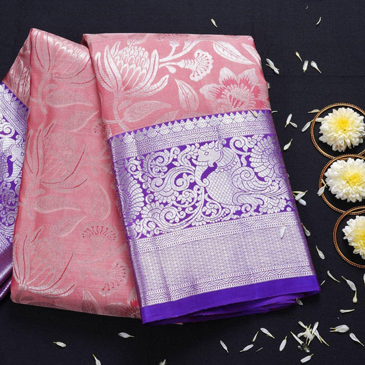 Gleaming Pink Soft Banarasi Silk Saree With Improbable Blouse Piece