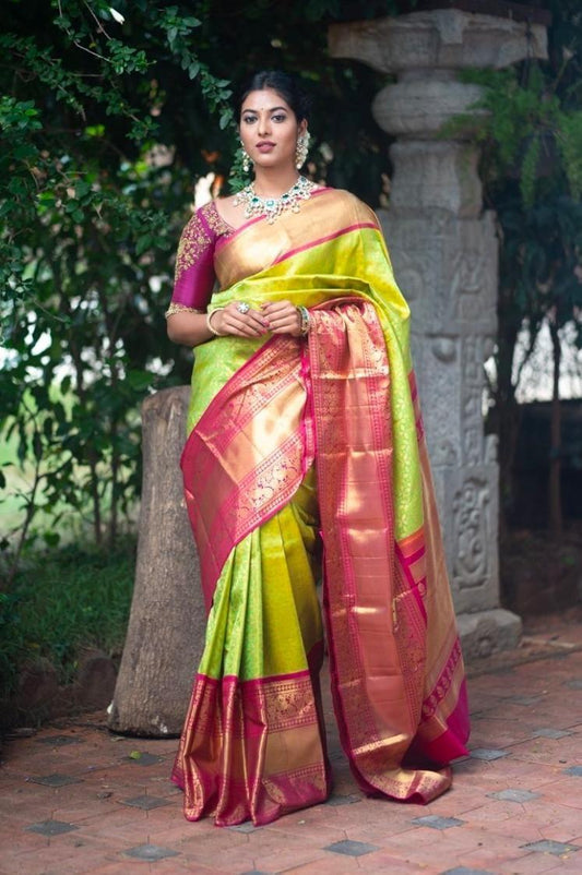 Evocative Parrot Soft Banarasi Silk Saree With Mellifluous Blouse Piece