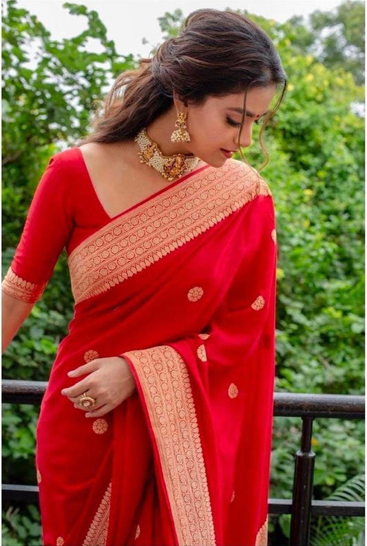 Ethnic Red Soft Silk Saree With Ravishing Blouse Piece 0 Reviews