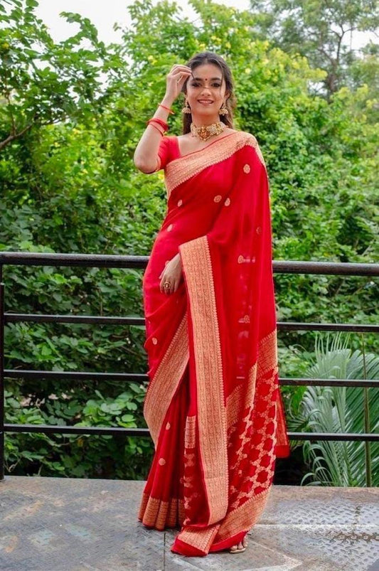 Ethnic Red Soft Silk Saree With Ravishing Blouse Piece 0 Reviews