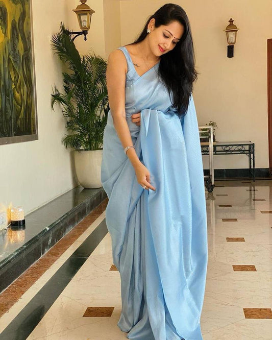 Outstanding Firozi Soft Banarasi Silk Saree With Angelic Blouse Piece