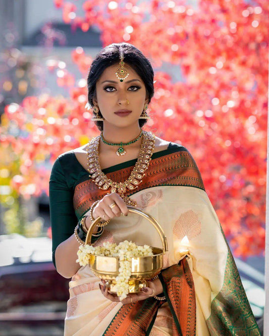 A glam Beige Soft Silk Saree With Classic Blouse Piece