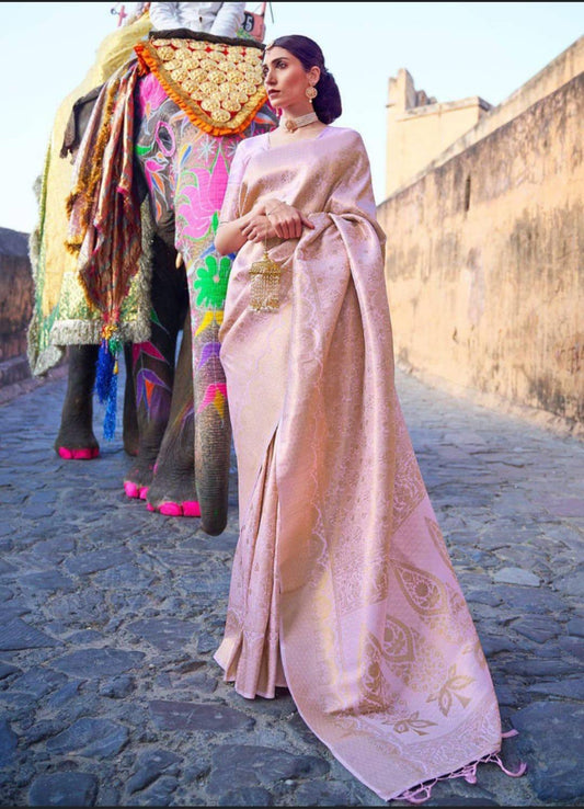 Improbable Pink  Soft Banarasi Silk Saree With Exuberant Blouse Piece