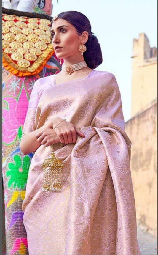 Improbable Pink  Soft Banarasi Silk Saree With Exuberant Blouse Piece