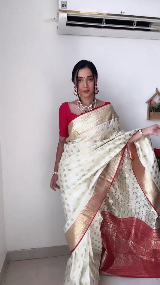 Beautiful 1-Minute Ready To Wear Beige Soft Silk Saree