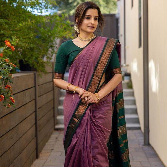 Surpassing Lavender Soft Silk Saree With Assemblage Blouse Piece