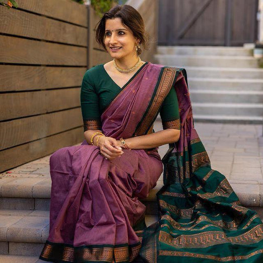 Surpassing Lavender Soft Silk Saree With Assemblage Blouse Piece