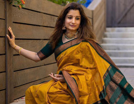 Impressive Mustard Soft Silk Saree With Enticing Blouse Piece