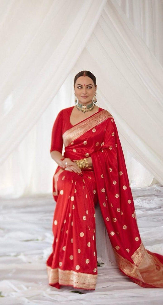 Staring Red Soft Silk Saree With Delightful Blouse Piece