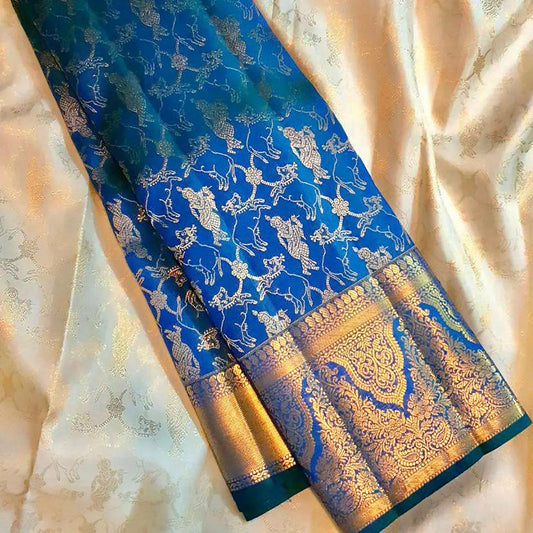 Mellifluous Blue Soft Silk Saree With Ailurophile Blouse Piece
