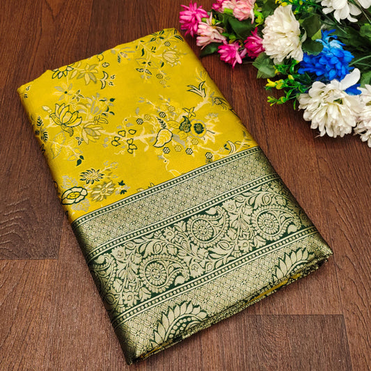Flattering Yellow Soft Silk Saree With Cynosure Blouse Piece