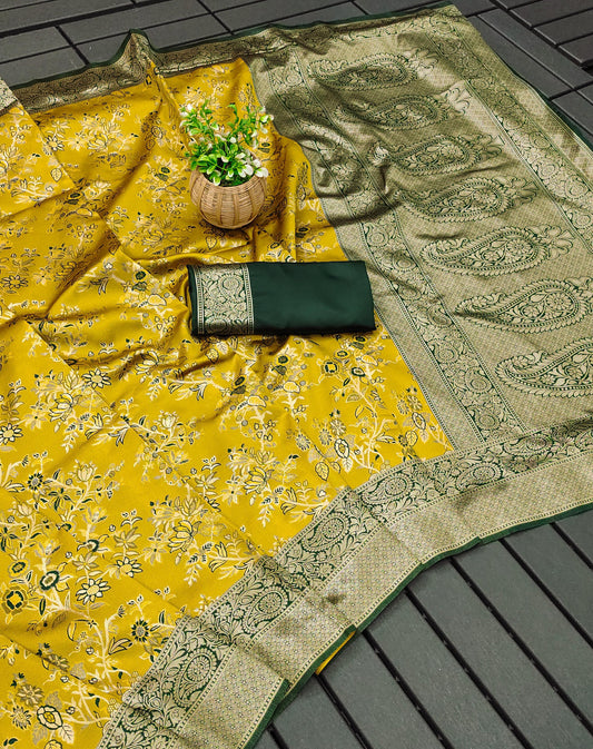 Flattering Yellow Soft Silk Saree With Cynosure Blouse Piece