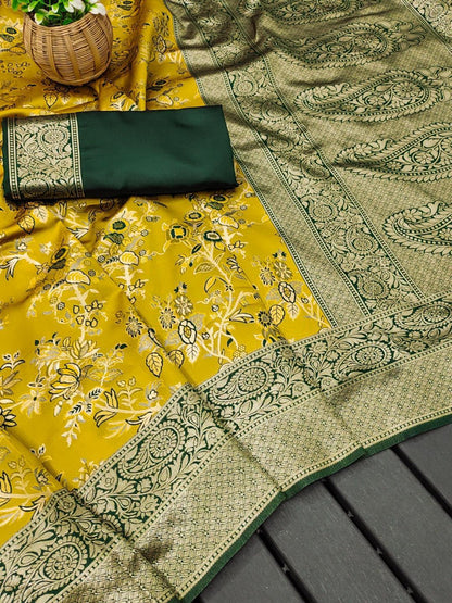 Flattering Yellow Soft Silk Saree With Cynosure Blouse Piece