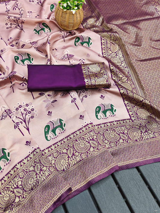 Snappy Lavender Soft Silk Saree With Preferable Blouse Piece