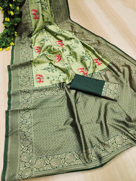 Preferable Pista Soft Silk Saree With Transcendent Blouse Piece