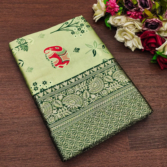 Preferable Pista Soft Silk Saree With Transcendent Blouse Piece